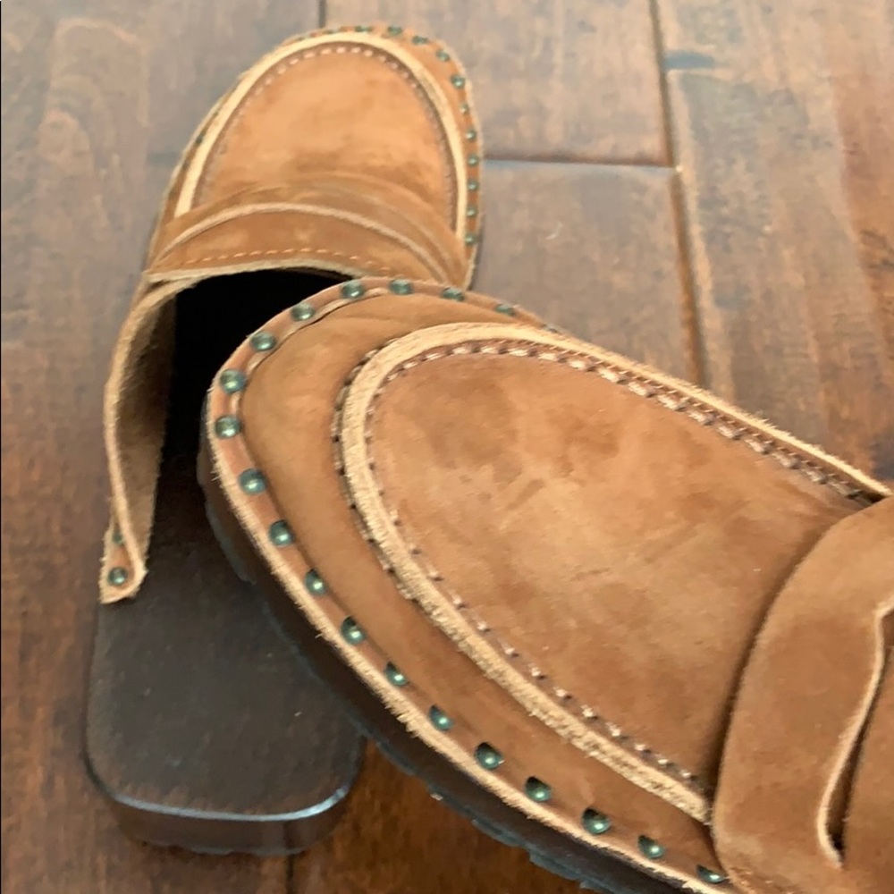 Studded Tan Suede Clogs - Picture 5 of 6